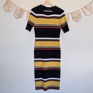Intermix Body Con Stretch Striped Midi Dress